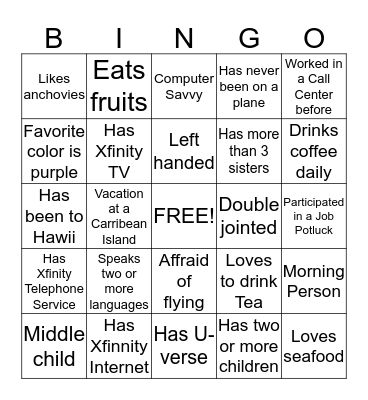 Getting to Know You! Bingo Card