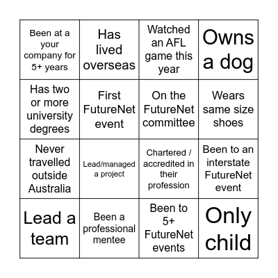 FutureNet Melbourne - Summer Soiree 2021 Bingo Card