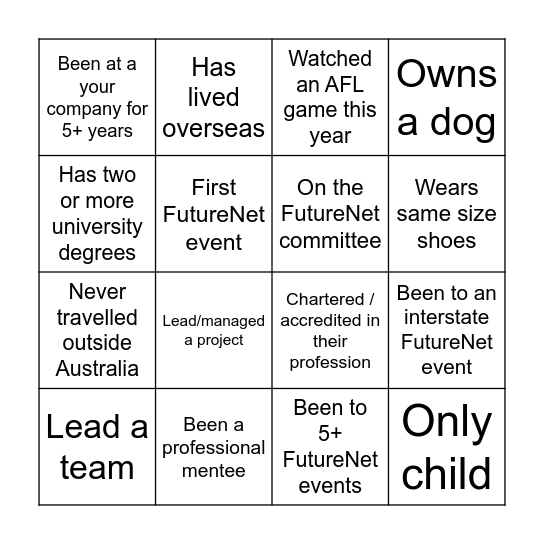 FutureNet Melbourne - Summer Soiree 2021 Bingo Card