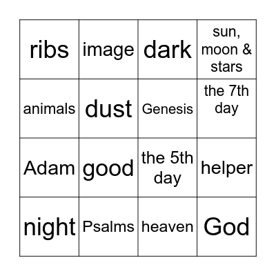 God's Creation Bingo Card