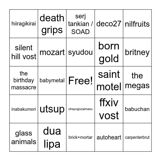 richard gay son music bingo Card