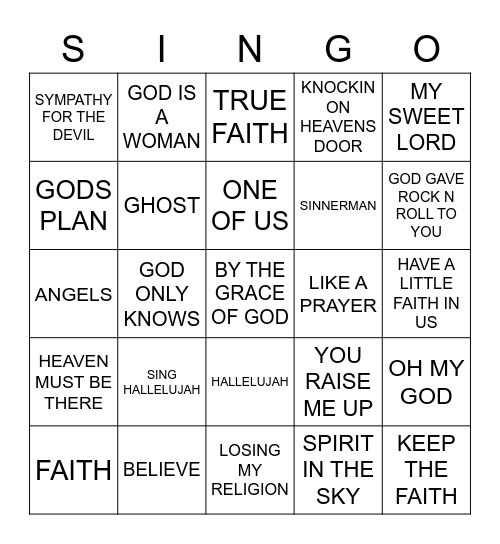 713 GOD, FAITH & RELIGION Bingo Card