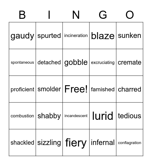 Vocabulary Bingo Card