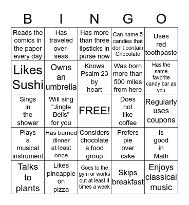 Chocolate Chums Bingo Card