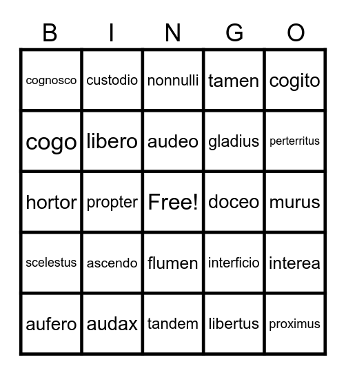 Latin GCSE vocab Bingo Card