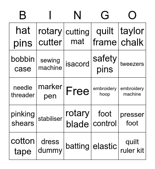 Bernina Bingo Card