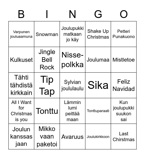Joululaulubingo Card
