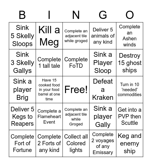 Sea of Thieves Bingo Card
