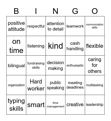 Career Readiness Skills Bingo Card