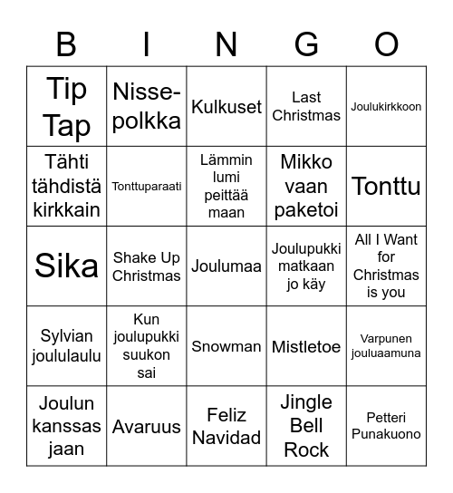 Joululaulubingo Card