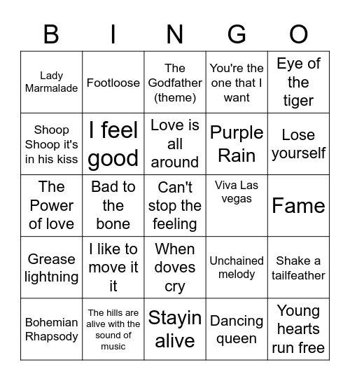 Movie Music Bingo Card