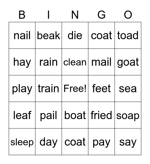 Vowel Team Bingo Card