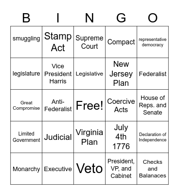 Midterm Review Pt. 2 Bingo Card