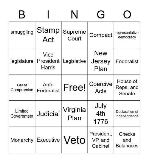 Midterm Review Pt. 2 Bingo Card