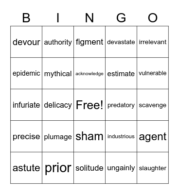 Unit 4 Vocabulary Bingo Card