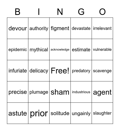 Unit 4 Vocabulary Bingo Card