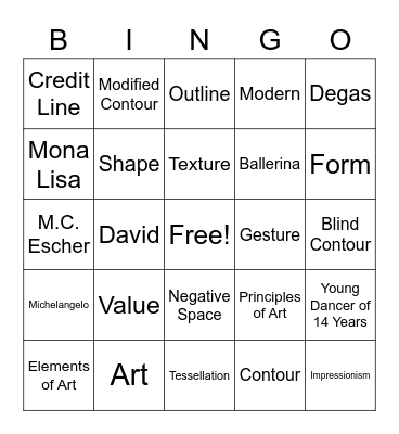 Art 1 Midterm Review Bingo Card