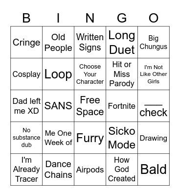 TikTok Bingo Card