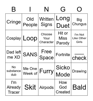 TikTok Bingo Card