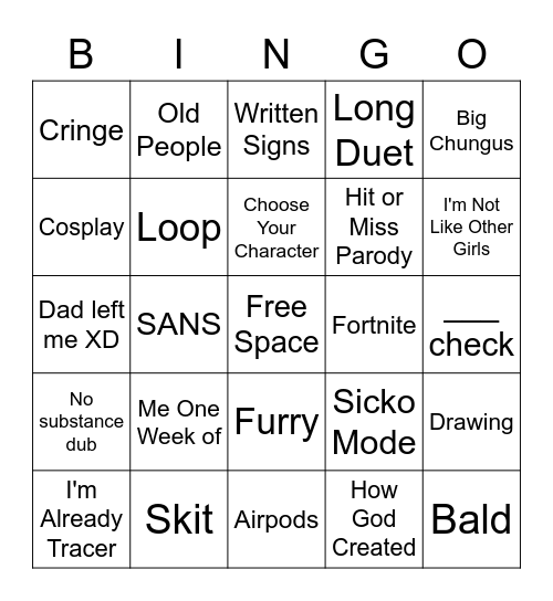 TikTok Bingo Card