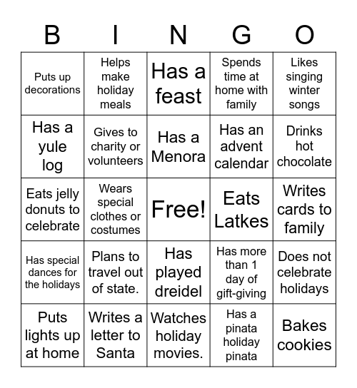 Learn About Your Classmates- Winter Version Bingo Card