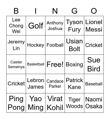 Sports Bingo Card