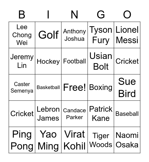 Sports Bingo Card