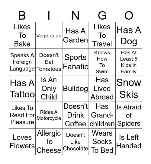 GET TO KNOW YOUR NEIGHBORS Bingo Card