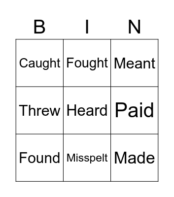 Irregular Verbs Bingo Card
