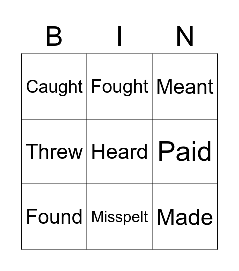 Irregular Verbs Bingo Card