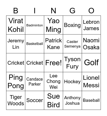 Sports Bingo Card
