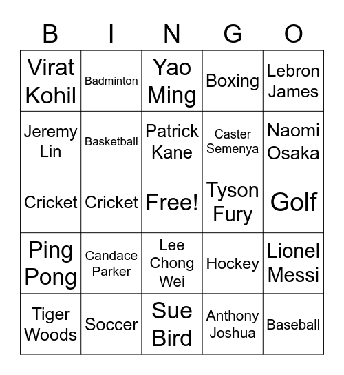 Sports Bingo Card