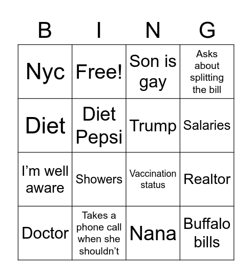 Pam Bingo Card