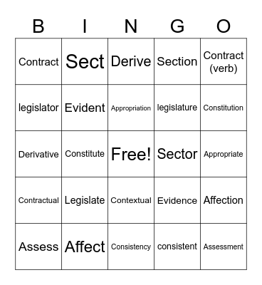 Vocabulary Bingo Card