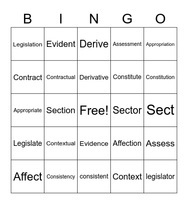 Vocabulary Bingo Card