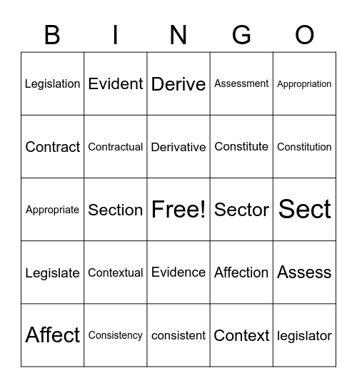 Vocabulary Bingo Card