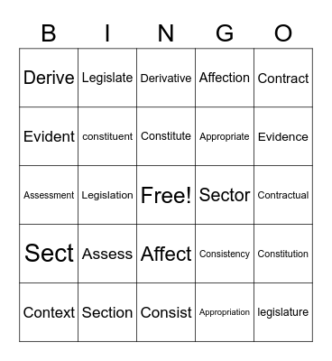 Vocabulary Bingo Card