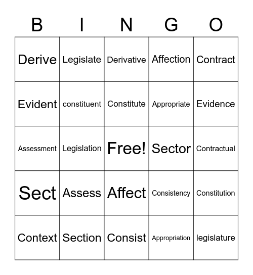 Vocabulary Bingo Card