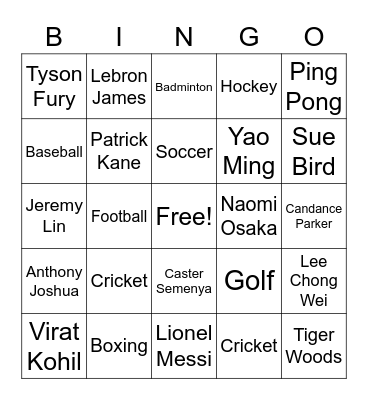 Sports Bingo Card