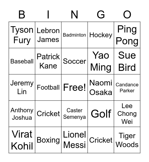 Sports Bingo Card