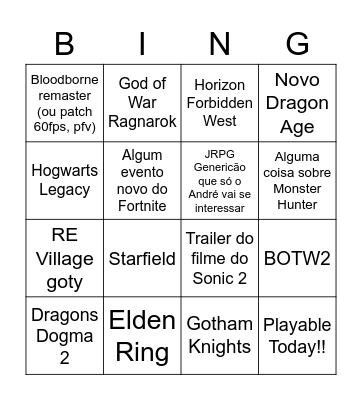 TGA 2021 Luca Bingo Card