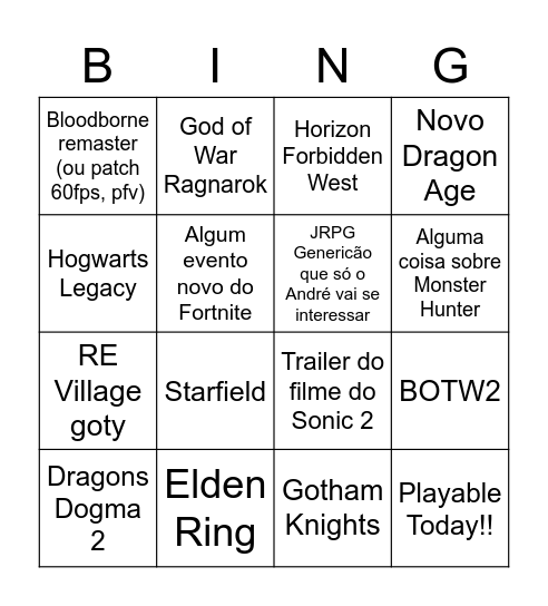 TGA 2021 Luca Bingo Card