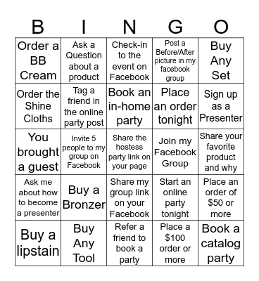 Younique Bingo Card