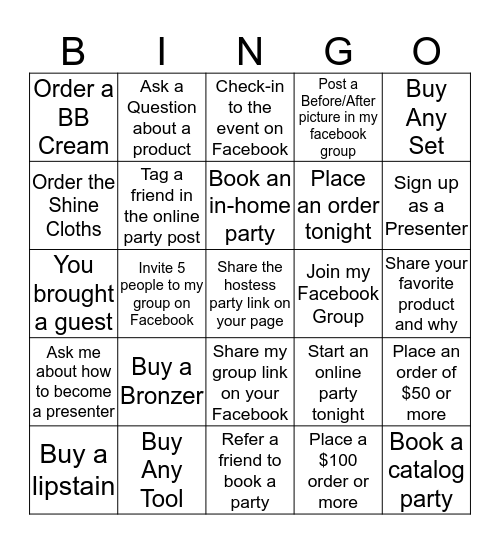 Younique Bingo Card