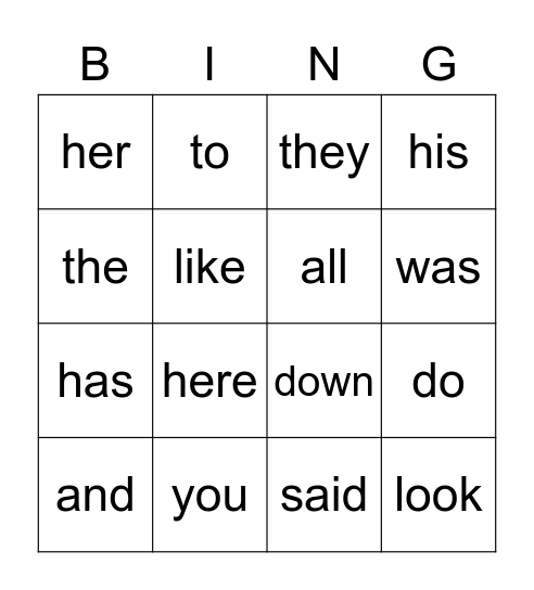 Sight Words 2 Bingo Card