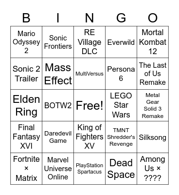 The Game Awards 2021 Bingo Card