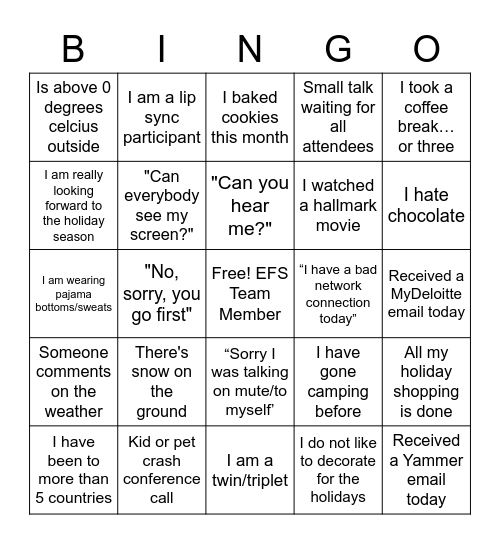 Holiday & WFH Bingo Card