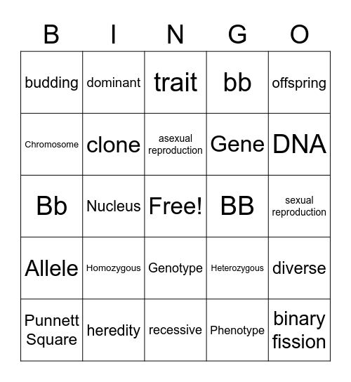 Genetics Bingo Card