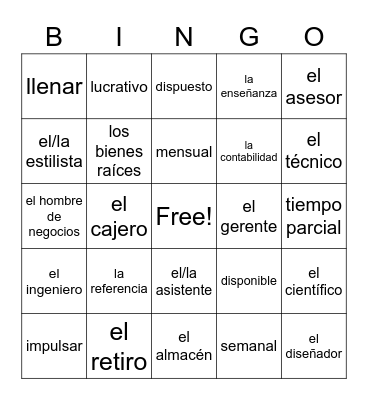 Los trabajos Bingo Card