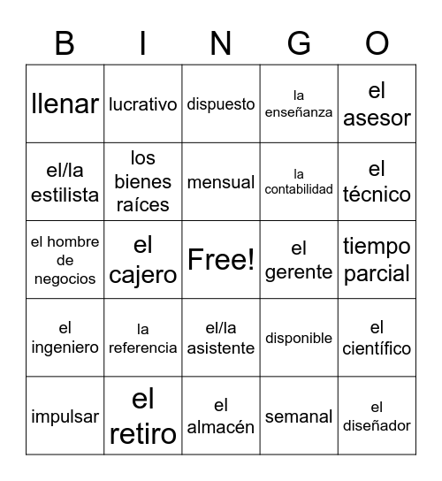 Los trabajos Bingo Card